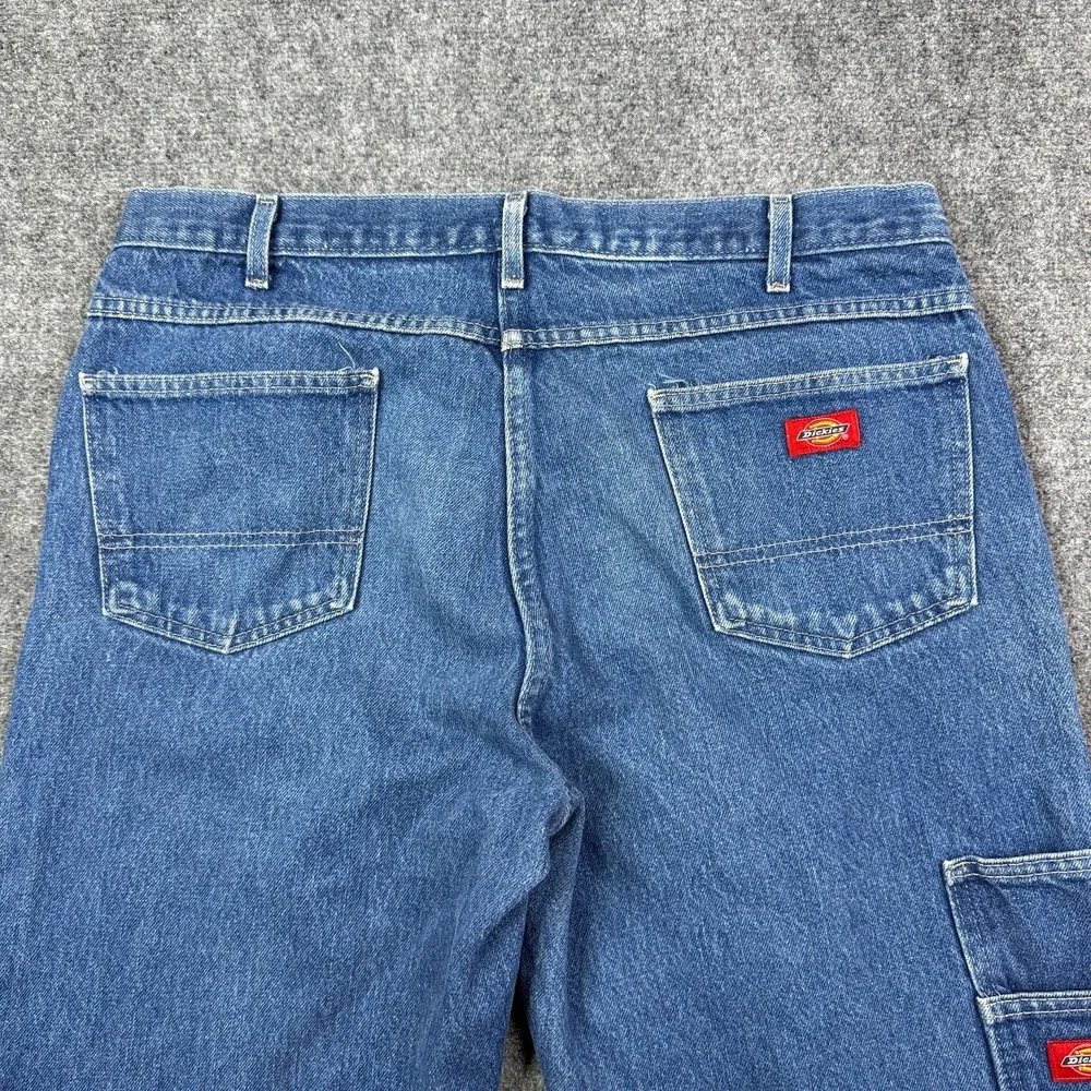 Dickies Mens Carpenter Jeans 36x34 Double Knee Blue Denim Workwear Distressed